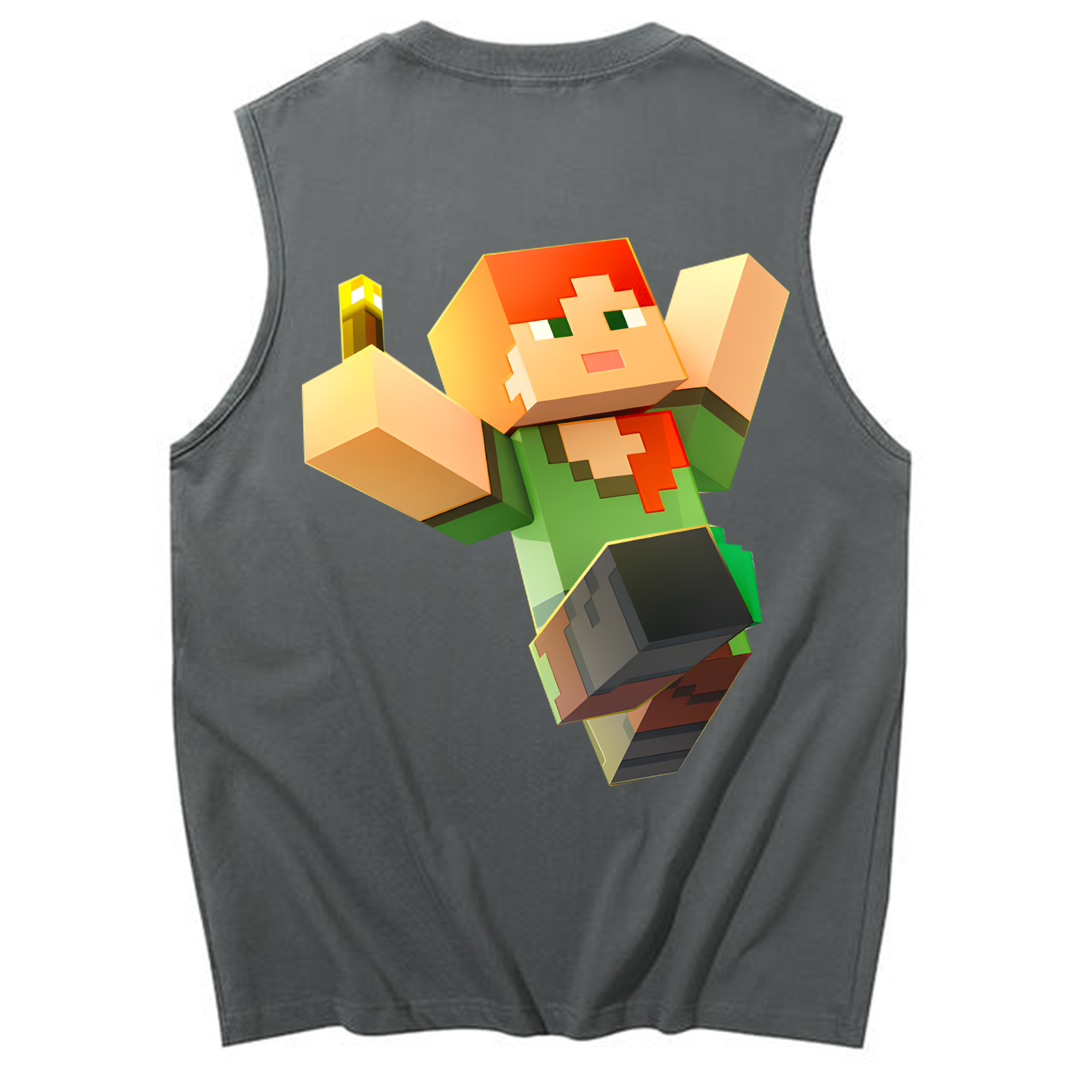 （画像用） マインクラフト ブロックの世界 Minecraft MC Block world コットン100％タンクトップ（背面プリント）